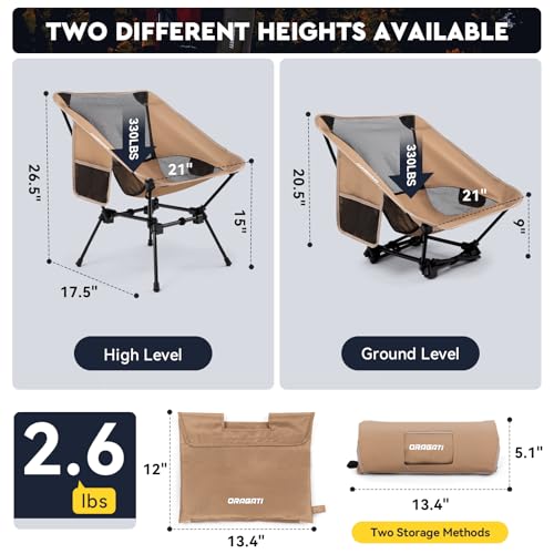 Lightweight Compact Folding Camping Chair for Hiking and Beach - Khaki
| Compact Design Portable Backpacking Chair for