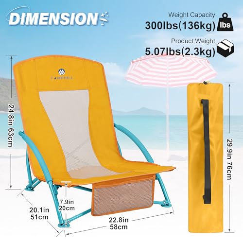 Low Beach Chairs 2 Pack - Heavy Duty Outdoor Chair for Adults - Yellow
Low Beach Chairs 2 Pack - Folding Compact Chair w