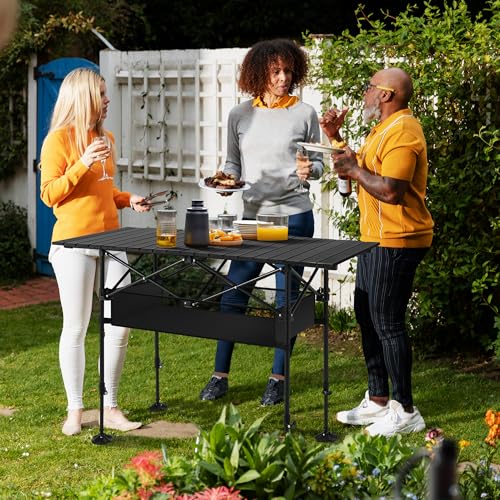ALPHA CAMP Outdoor Portable Table with Storage for Grill and Picnic Beach BBQ Backyards